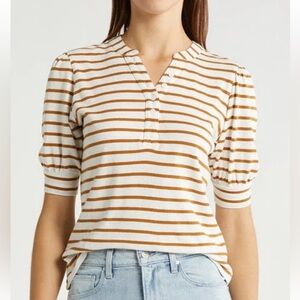 Rails Jewel Caramel Striped Puff-Sleeve Henley
Size XS